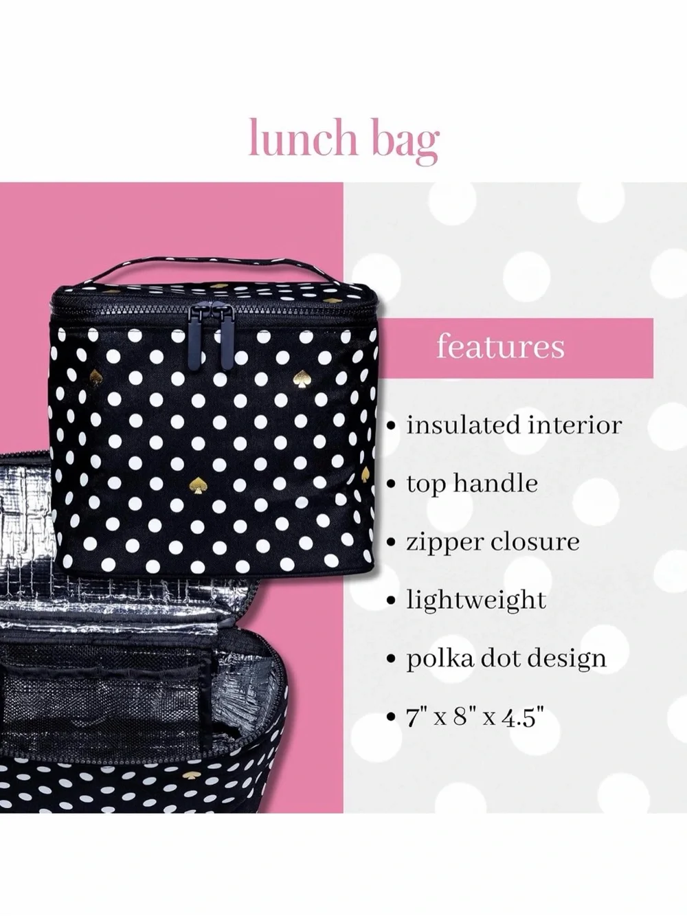 Kate Spade Black Polka Dot lunch bag